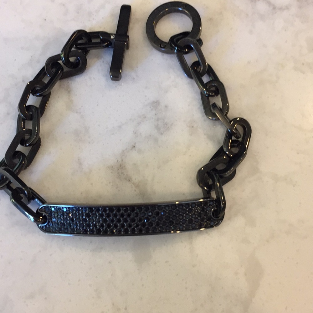 Chain link ID crystal accent ID bracelet